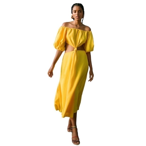 Anthropologie Farm Rio Puff-Sleeve Knotted Maxi Dress Size Small NWT - Picture 1 of 6
